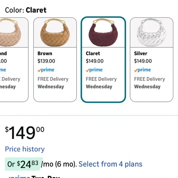 JW PEI Woven Hobo Bag with Gold Accent. Color - Claret - Picture 2 of 6